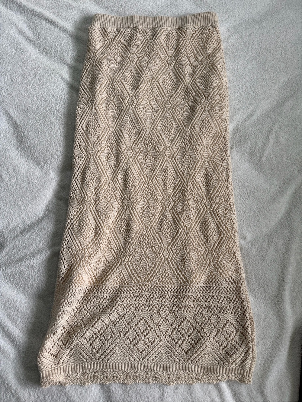 Freshman 1996 Beige Crochet Boho Skirt Diamond Knit Pattern Medium